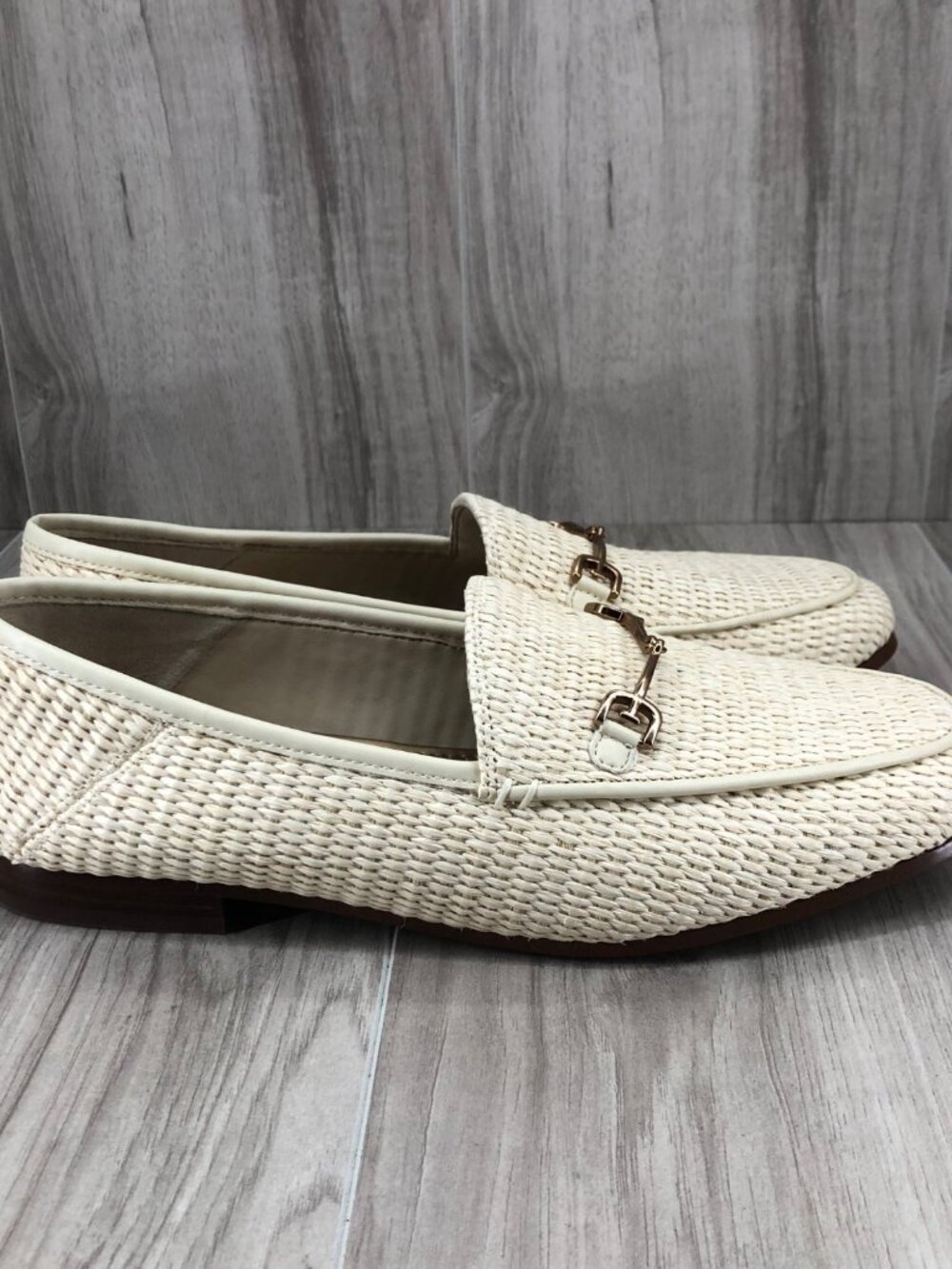 Sam Edelman Loafers Womens 8.5M Loraine Linen Raffia Cream Slip On Shoes